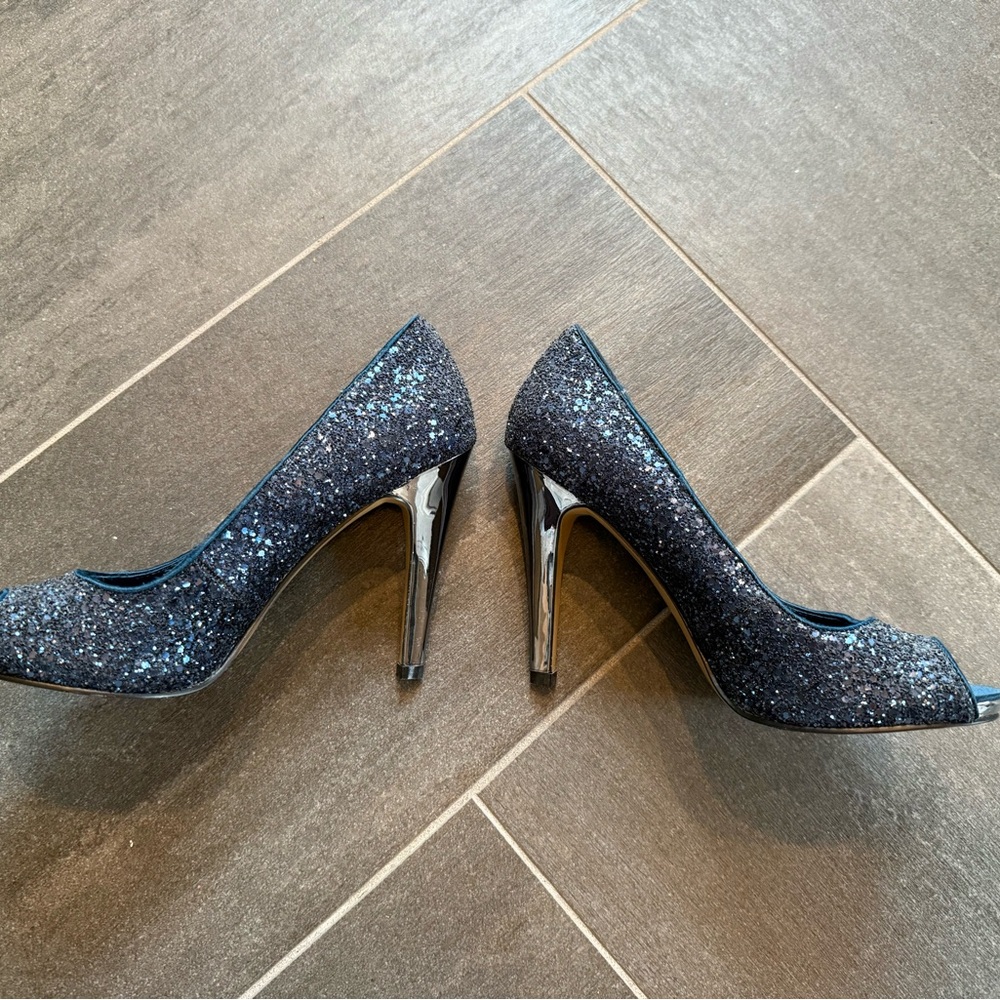 Nine West Glitter Peep Toe Heels in Navy - size 6.5 - Picture 2 of 4